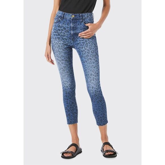 Frame Ali High Rise Cigarette Black Leopard jeans women's size 24 NEW NWT - Picture 1 of 8